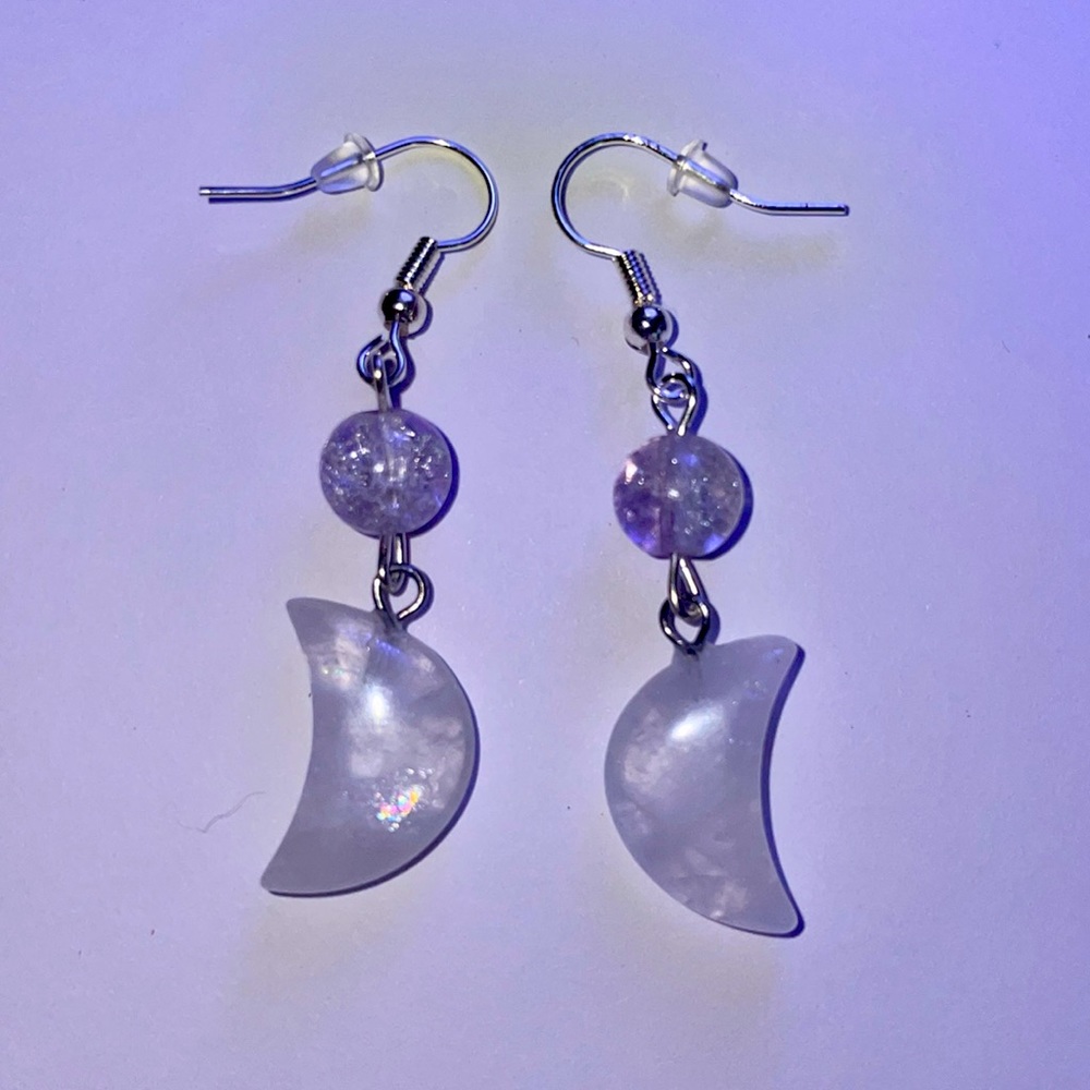 Moon Fairy Handmade Earrings Moon Hypoallergenic Fairycore White Lavender